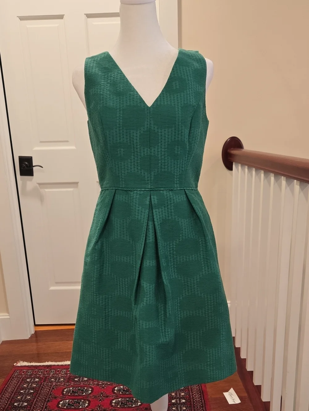 J. Crew Green Textured V-Neck Midi Dress